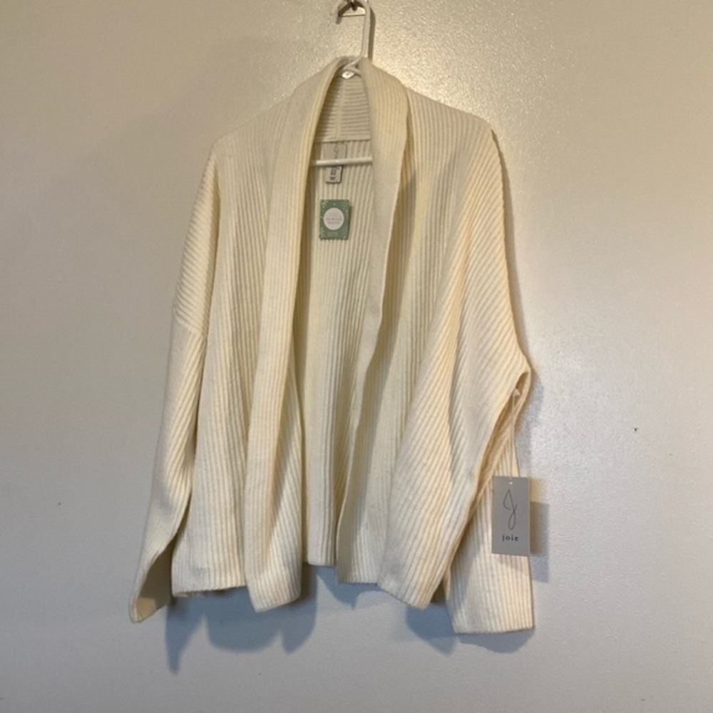 Joie white open front chunky knit acrylic blend cozy cardigan sweater Xl